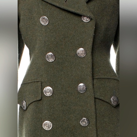 DOLCE & GABBANA Olive Green Double Breasted Wool COAT Silver Buttons M 6 42 RARE - Picture 6 of 13